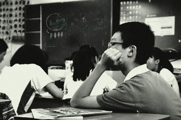 sad student classroom blackboard